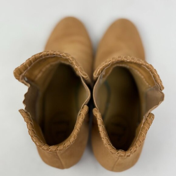 Jack Rogers Boots Womens Size 7.5 Poppy Tan Suede Ankle Booties Block Heel Trim - Picture 3 of 10